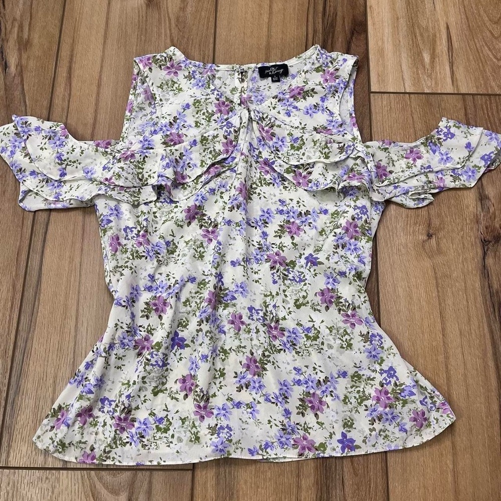 Milk & Honey Purple Floral Cold Shoulder Top